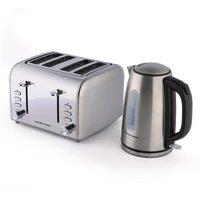 Hamilton Beach Rise Brushed Kettle & 4 Slice Toaster Bundle in Silver
