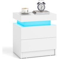 Gymax LED Nightstand Faux Marble End Table Bedside Table With 2 Drawers in White