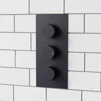 Nes Home Matt Black Lily 3 Dial 2 Outlet Round Concealed Thermostatic Shower Valve
