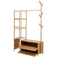 Freestanding Bamboo Clothes Rack with Storage Shelves
