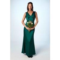 Coast Women's Bow Back V Neck Satin Bridesmaid Dress in Emerald | Size: 16