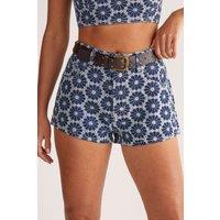 NastyGal Women's Floral Embroidered Denim Short in Dark Wash | Size: 10