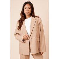 Dorothy Perkins Women's Petite Oversized Double Breasted Stripe Blazer in Camel | Size: 16