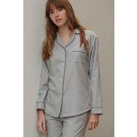 British Boxers Women's 'Armoury Grey' Herringbone Cotton Twill Pyjama Set in Light Grey | Size: Large