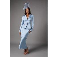 Coast Women's Satin Detail Fitted Skirt in Dusty Blue | Size: 10