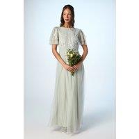 Embroidered Angel Sleeve Maxi Bridesmaid Dress