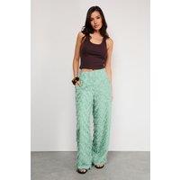 Warehouse Women's Fluffy High Waisted Wide Leg Trouser in Pale Green | Size: 14