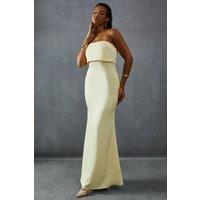 MissPap Women's Premium Satin Bandeau Overlay Bridesmaid Dress in Lemon | Size: 8