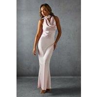 MissPap Women's Satin Cowl Wrap Neck Maxi Dress in Pink | Size: 8