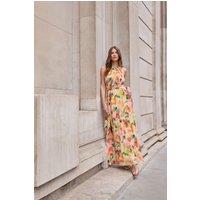 Star by Julien Macdonald Women's Abstract Pleated Halter Neck Maxi Dress in Natural | Size: 16