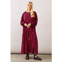 Wallis Women's Petite Leopard Tiered Smock Midaxi Dress in Berry | Size: 10