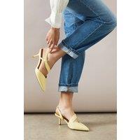 Wallis Women's Wide Fit Evelyn Asymmetric Slingback Kitten Heel Court Shoes in Buttermilk | Size: 4