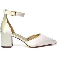 XY London Women's 'Bronte' Pointed Toe Strappy Mid Block Heel Sandal Court Shoe in Ivory | Size: 8