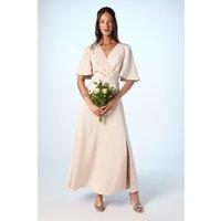 Angel Sleeve Wrap Satin Maxi Bridesmaid Dress