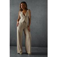 MissPap Women's Tailored Tie Shoulder Waistcoat Jumpsuit in Stone | Size: 8