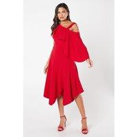 Coast Women's One Shoulder Ruffle Crepe Midi Dress in Red | Size: 8