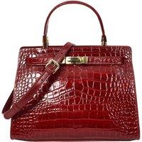 House of Leather Women's Womens Real Leather Handbag Mid Size Croc Print Bag Camille Black in Red | Size: Medium