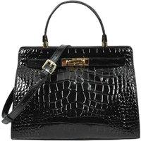 House of Leather Women's Womens Real Leather Handbag Mid Size Croc Print Bag Camille Black | Size: Medium