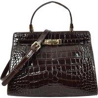 House of Leather Women's Womens Real Leather Handbag Mid Size Croc Print Bag Camille Black in Brown | Size: Medium