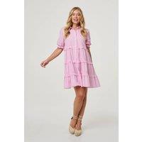 Izabel London Women's Striped 1/2 Sleeve Short Shirt Dress in Pink | Size: 12