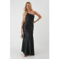 MissPap Women's Asymmetric Neck Metallic Maxi Dress in Black | Size: 10