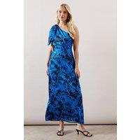 Wallis Women's Printed Bow Shoulder Midi Dress in Navy | Size: 14