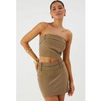 MissPap Women's Double Waistband Bandeau Mini Skirt Co-ord in Taupe | Size: 6