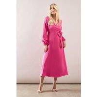 Wallis Women's Petite Satin Wrap Midi Dress in Pink | Size: 12