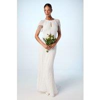 Coast Women's Fringe Embellished Cape Wedding Dress in Ivory | Size: 8