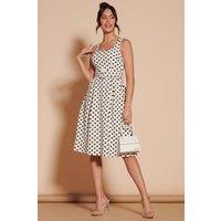 Jolie Moi Women's Polka Dot 1950's Inspired Swing Dress in Cream | Size: 18