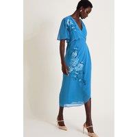 Monsoon Women's Lyla Floral Embellished Midi Dress Blue | Size: 8