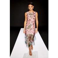 RUNWAY 1.8.1.8 Women's Sleeveless Organza Printed Column Dress in Pink | Size: 8