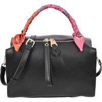 House of Leather Women's Womens Faux Leather Handbag Barrel Shape Shoulder Bag Georgia White in Black | Size: Medium