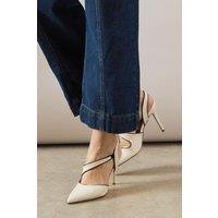 Wallis Women's Evie Asymmetric Strap Contrast Piping High Heel Court Shoes in Mono | Size: 5