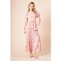 Dorothy Perkins Women's Pink Tiered Puff Sleeve Twist Front Maxi Dress | Size: 18
