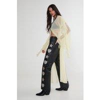 NastyGal Women's Real Leather Star & Heart Patched Pants in Black | Size: 10