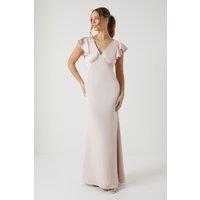 Coast Women's Honoured V Neck Angel Short Sleeve Satin Maxi Bridesmaid Dress in Antique Rose | Size: 12