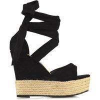XY London Women's 'Sansa' Tie Up Woven High Wedge Platform Heel Sandals in Jet Black | Size: 4