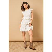 Oasis Women's Ruffle Broderie Mini Dress in White | Size: 10