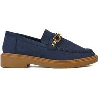 XY London Women's 'Dakoa' Gold Chain Back to School Chunky Loafer Shoes in Navy | Size: 7