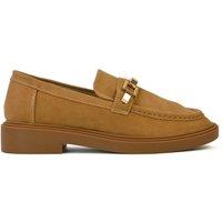 XY London Women's 'Dakoa' Gold Chain Back to School Chunky Loafer Shoes in Tan | Size: 3