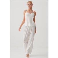 British Boxers Women's Ivory Bamboo Lace Camisole Pyjama Set in Ivory | Size: 2XL