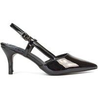 XY London Women's 'Karla' Mid Heel Stilettos Pointed Toe Slingback Court Shoes in True Black | Size: 8