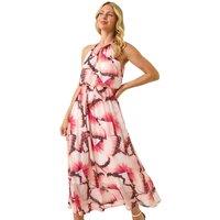 Roman Women's Petite Butterfly Halterneck Dress in Pink | Size: 14