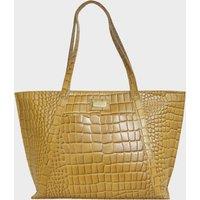 Assots London Women's AGNES' Croc Embossed Real Leather Designer Tote Bag in Mustard