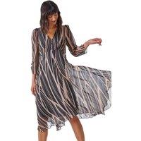 Abstract Print Wrap Hanky Hem Midi Dress