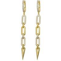 Jewelco London Women's Gold-plated Silver CZ Paper Cable Chain Torpedo Drop Earrings in Gold