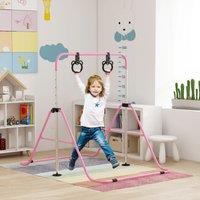 HOMCOM Adjustable Height Foldable Kids Gymnastics Bar w/ Non-Slip Mats in Pink