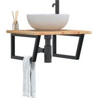 Berkfield Home Basin Shelf Wall Mounted Steel & Solid Wood Oak in Brown
