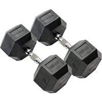 York Rubber Hex Dumbbells 2 x 25kg in Black